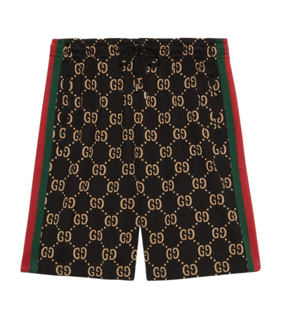 Gucci Gg Jersey Cotton Jogging Shorts In Black Camel Mc