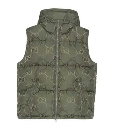 Gucci Jumbo Gg Canvas Down Vest In Green,multi