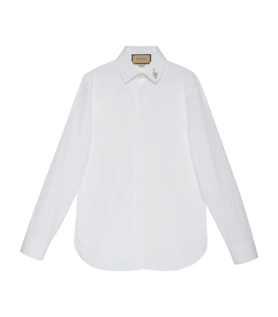 Gucci Embroidered Cotton Poplin Shirt In White