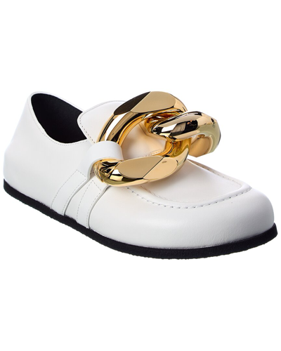 Jw Anderson Closed Back Leather Chain Loafers In White