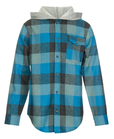 Univibe Big Boys Jawbreaker Hooded Soft Plaid Flannel Shirt In Blue