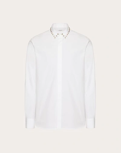 VALENTINO VALENTINO LONG SLEEVE COTTON SHIRT WITH BLACK UNTITLED STUDS ON COLLAR