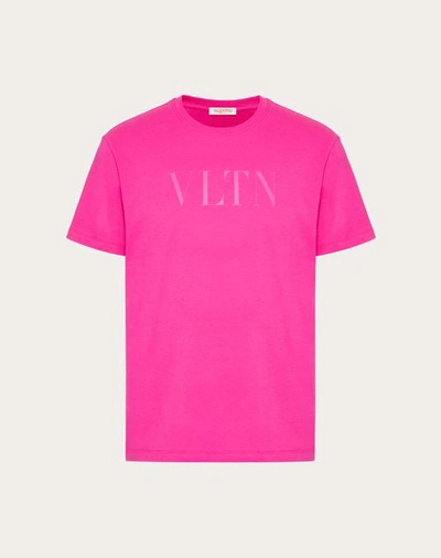 Valentino Cotton Crewneck T-shirt With Vltn Print In Pink Pp