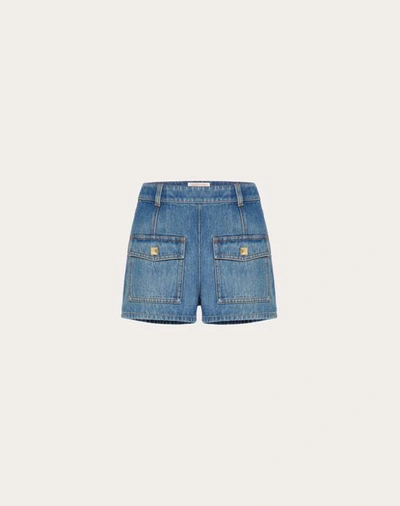 Valentino Deep Blue Denim Shorts Woman Blue 42