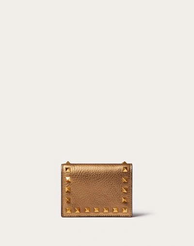 Valentino Garavani Small Rockstud Metallic Grainy Calfskin Wallet Woman Antique Brass Dark Uni