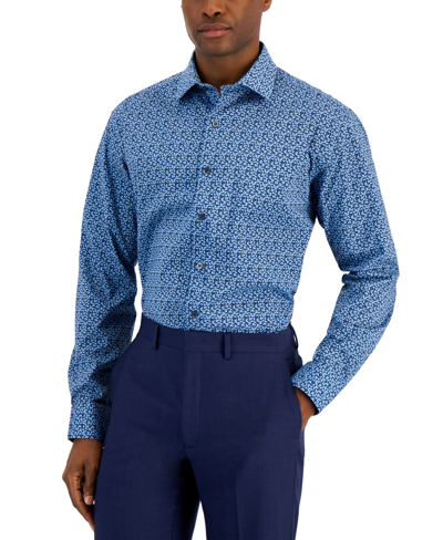 Alfani Men's Regular Fit Traveler Stretch Dress Shirt, Created For Macy's In Blue Navy