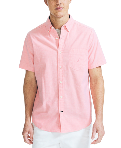 Nautica Men's Classic-fit Short-sleeve Solid Stretch Oxford Shirt In Pink
