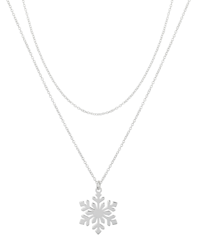 Unwritten Silver Plated Snowflake Pendant Faux Layered Necklace In Silver-plated