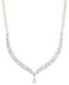 Arabella Cultured Freshwater Button & Potato Pearl (5-11mm) & Cubic Zirconia Fancy Collar Necklace In Sterlin In Sterling Silver
