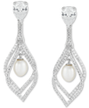 Arabella Cultured Freshwater Pearl (9 X 7mm) & Cubic Zirconia Orbital Drop Earrings In Sterling Silver In Sterling Silver
