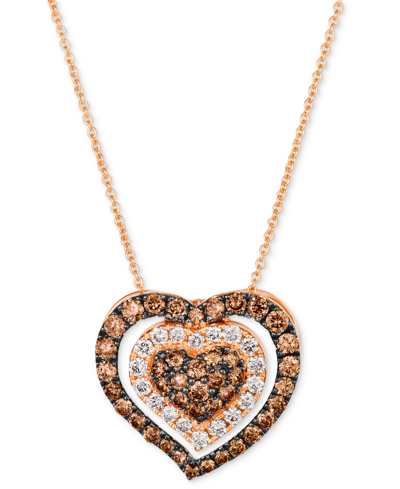 Le Vian Godiva X  Chocolate & Nude Diamond (1-1/4 Ct. T.w.) Heart 20" Adjustable Pendant Necklace In In K Strawberry Gold Pendant