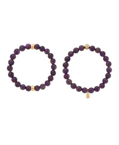 Charged Stone Beaded Motif 2 Pieces Bracelet Set In Amethyst