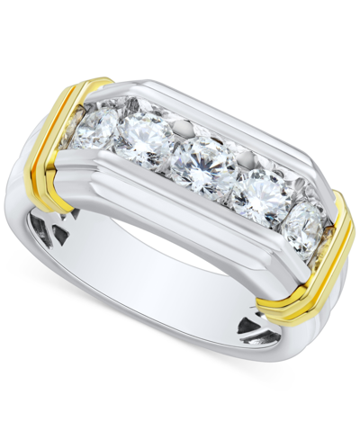 Grown With Love Men's Lab Grown Diamond Horizontal Five Stone Ring (1-1/2 Ct. T.w.) In 10k Two-tone Gold In White Gold