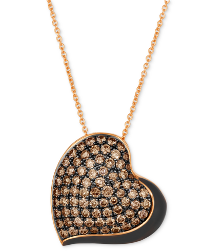 Le Vian Chocolate Enamel Ganache Heart Pendant Necklace Featuring Chocolate Diamond (1-3/8 Ct. T.w.) & Ename In K Strawberry Gold Pendant