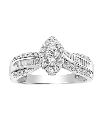 Macy's Diamond Round & Baguette Halo Cluster Engagement Ring (1/4 Ct. T.w.) In 14k White Gold