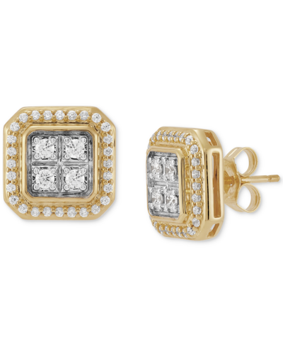 Grown With Love Men's Lab Grown Diamond Halo Square Cluster Stud Earrings (1/2 Ct. T.w.) In 10k Gold In Yellow Gold