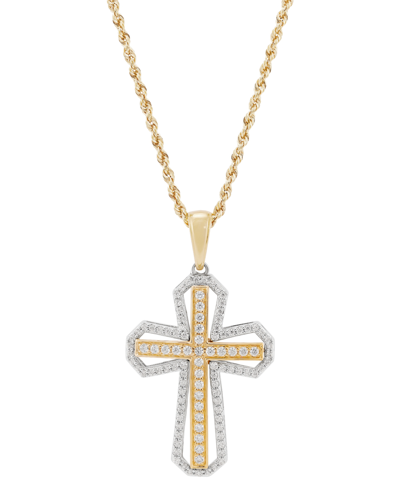 Grown With Love Men's Lab Grown Diamond Cross 22" Pendant Necklace (1 Ct. T.w.) In 14k Two-tone Gold