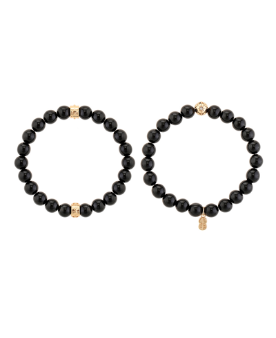 Charged Stone Beaded Motif 2 Pieces Bracelet Set In Onyx