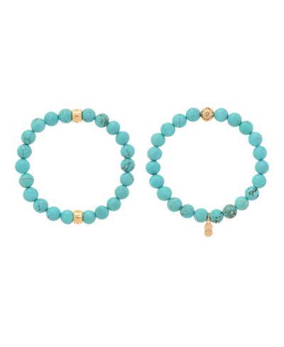 Charged Stone Beaded Motif 2 Pieces Bracelet Set In Turquoise