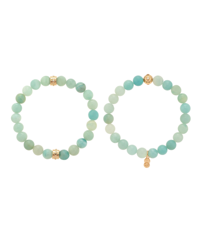 Charged Stone Beaded Motif 2 Pieces Bracelet Set In Amazonite
