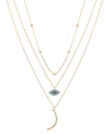 UNWRITTEN 14K GOLD FLASH PLATED BRASS CUBIC ZIRCONIA EVIL EYE BEADED MOON LAYERED NECKLACE TRIO WITH EXTENDERS