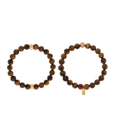 Charged Stone Beaded Motif 2 Pieces Bracelet Set In Tiger's Eye