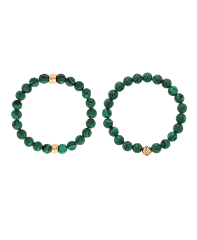 Charged Stone Beaded Motif 2 Pieces Bracelet Set In Malachite