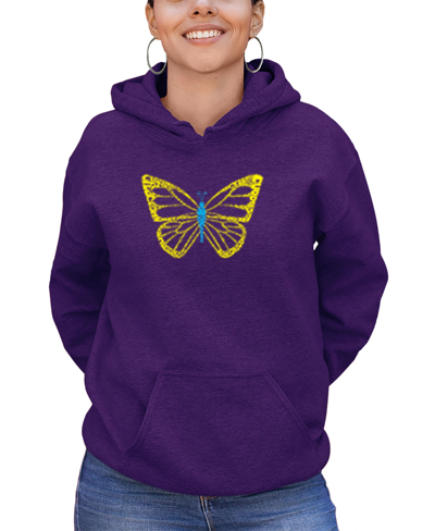 La Pop Art Women's Butterfly Word Art Hooded Sweatshirt In Purple