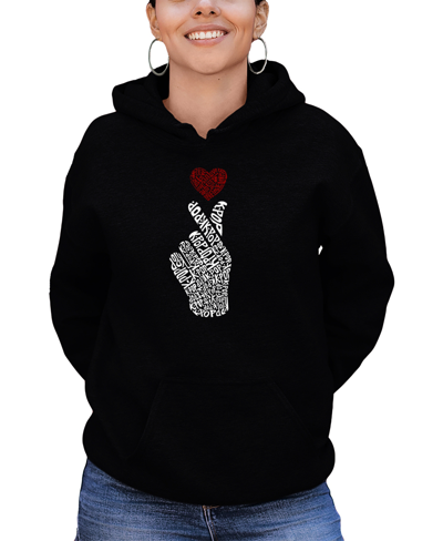 La Pop Art Women's K-pop Word Art Hooded Sweatshirt In Black