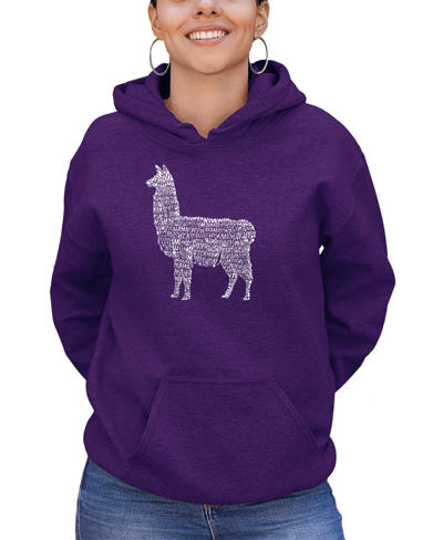 La Pop Art Women's Llama Mama Word Art Hooded Sweatshirt In Purple