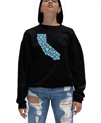 La Pop Art Women's California Hearts Word Art Crewneck Sweatshirt In Black