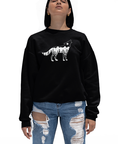 La Pop Art Women's Howling Wolf Word Art Crewneck Sweatshirt In Black