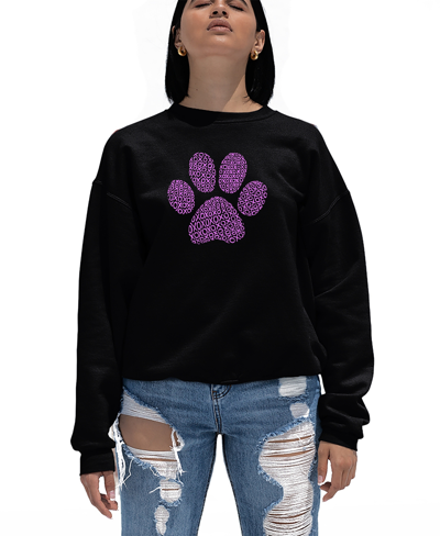 La Pop Art Women's Xoxo Dog Paw Word Art Crewneck Sweatshirt In Black