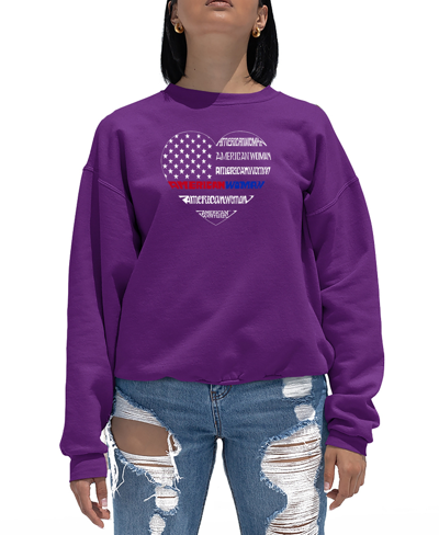 La Pop Art Women's American Woman Word Art Crewneck Sweatshirt In Purple