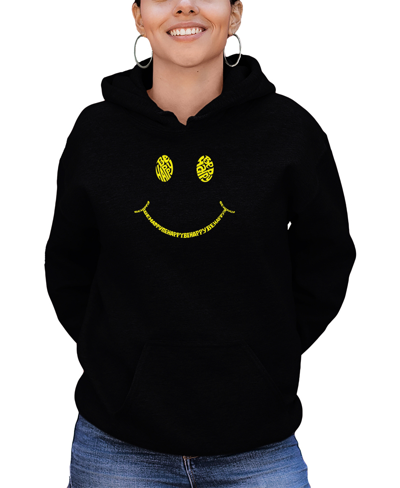 La Pop Art Women's Be Happy Smiley Face Word Art Hooded Sweatshirt In Black