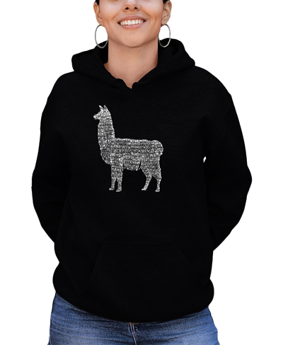 La Pop Art Women's Llama Mama Word Art Hooded Sweatshirt In Black