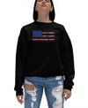 La Pop Art Women's Land Of The Free American Flag Word Art Crewneck Sweatshirt In Black