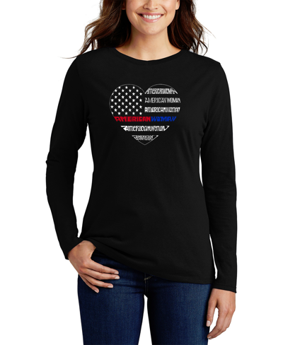 La Pop Art Women's American Woman Word Art Long Sleeve T-shirt In Black