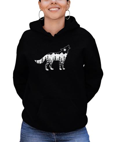La Pop Art Women's Howling Wolf Word Art Hooded Sweatshirt In Black