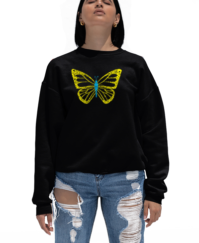 La Pop Art Women's Butterfly Word Art Crewneck Sweatshirt In Black