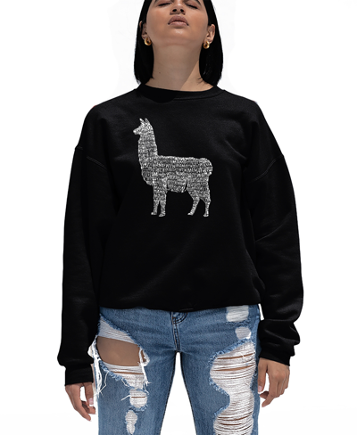 La Pop Art Women's Llama Mama Word Art Crewneck Sweatshirt In Black