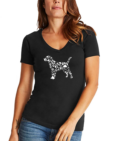 La Pop Art Women's Dog Paw Prints Word Art V-neck T-shirt In Black
