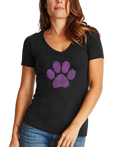 La Pop Art Women's Xoxo Dog Paw Word Art V-neck T-shirt In Black