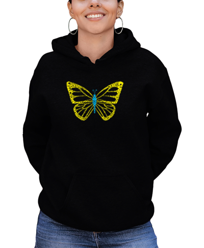 La Pop Art Women's Butterfly Word Art Hooded Sweatshirt In Black