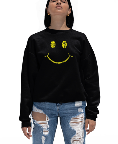 La Pop Art Women's Be Happy Smiley Face Word Art Crewneck Sweatshirt In Black