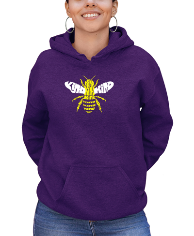 La Pop Art Women's Bee Kind Word Art Hooded Sweatshirt In Purple