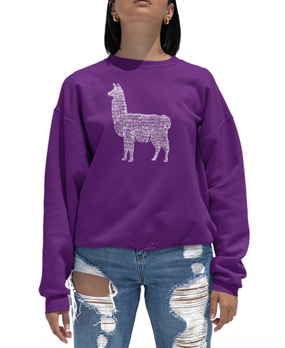 La Pop Art Women's Llama Mama Word Art Crewneck Sweatshirt In Purple