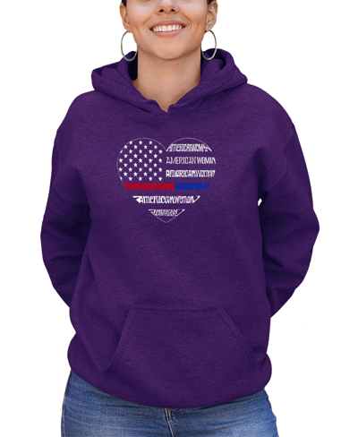 La Pop Art Women's American Woman Word Art Hooded Sweatshirt In Purple