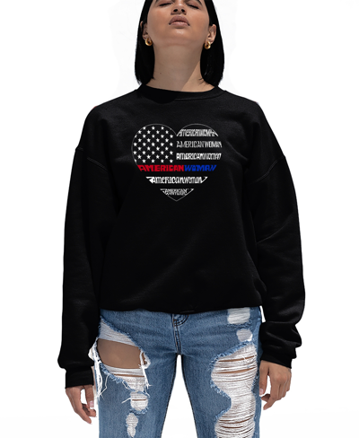 La Pop Art Women's American Woman Word Art Crewneck Sweatshirt In Black