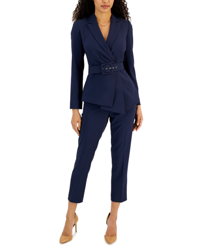 Tahari Asl Belted Pantsuit In Midnight Navy